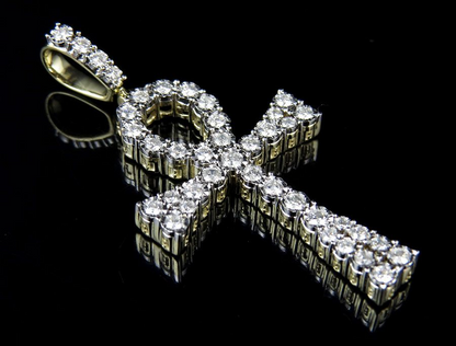 2 Inch 14k Lab Grown Diamond Flared Ankh Cross Pendant