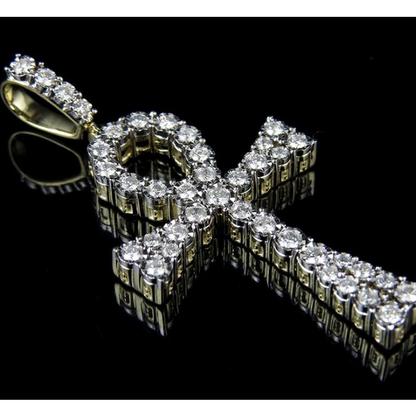 2 Inch 14k Lab Grown Diamond Flared Ankh Cross Pendant
