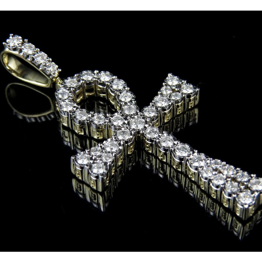 2 Inch 14k Lab Grown Diamond Flared Ankh Cross Pendant