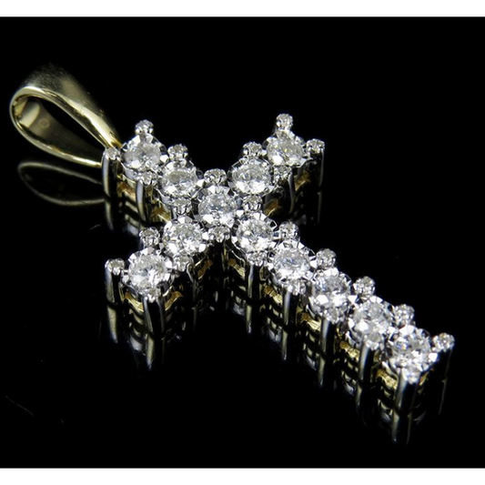 10K 1.2 Inch Lab Grown Diamond Prong Cross Pendant