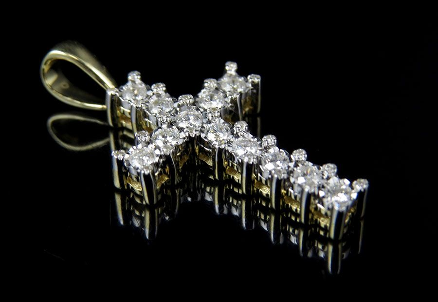10K 1.2 Inch Lab Grown Diamond Prong Cross Pendant