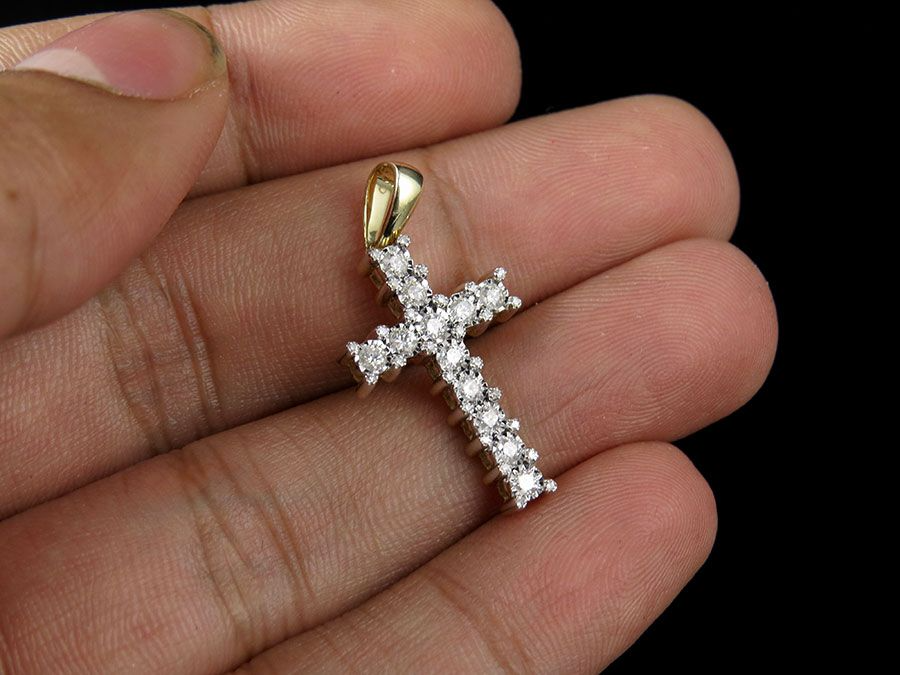 10K 1.2 Inch Lab Grown Diamond Prong Cross Pendant