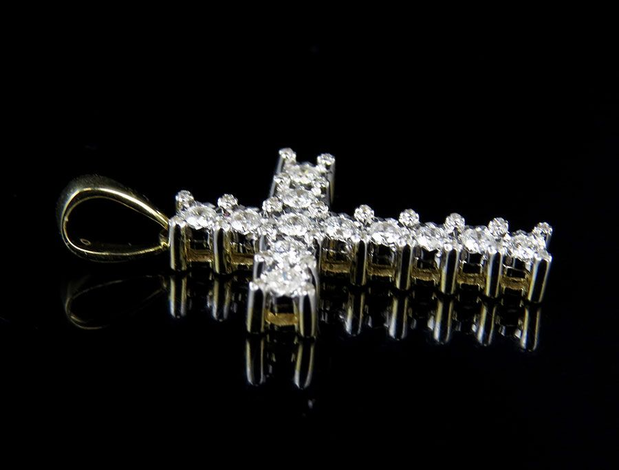 10K 1.2 Inch Lab Grown Diamond Prong Cross Pendant