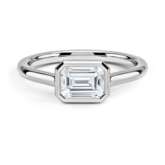 3/4CT Emerald Lab Grown Diamond East-West Bezel Gold Solitaire Ring