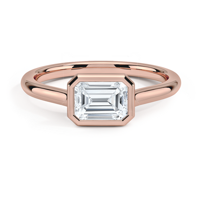 3/4CT Emerald Lab Grown Diamond East-West Bezel Gold Solitaire Ring