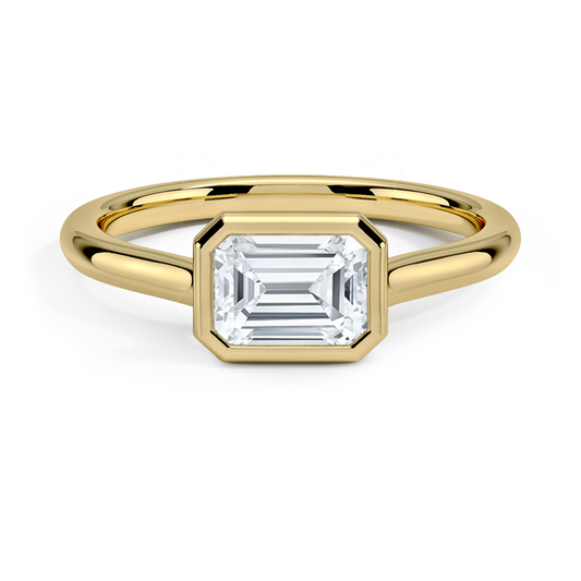 3/4CT Emerald Lab Grown Diamond East-West Bezel Gold Solitaire Ring