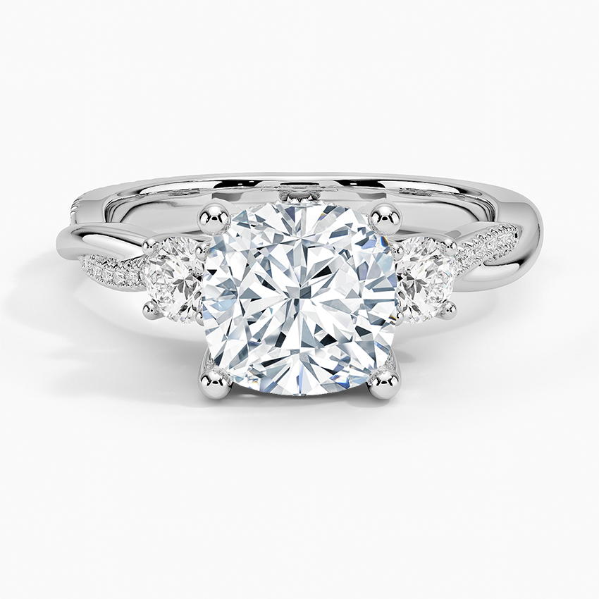 2Ct Cushion Lab Grown Diamond Twisted Vine Three Stone Diamond Ring