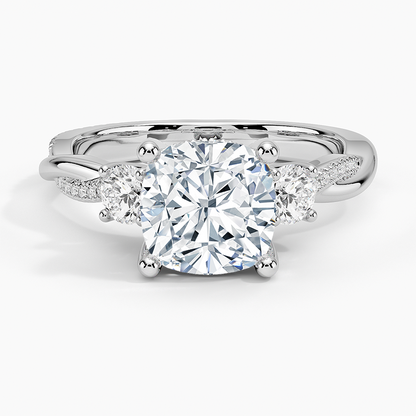2Ct Cushion Lab Grown Diamond Twisted Vine Three Stone Diamond Ring