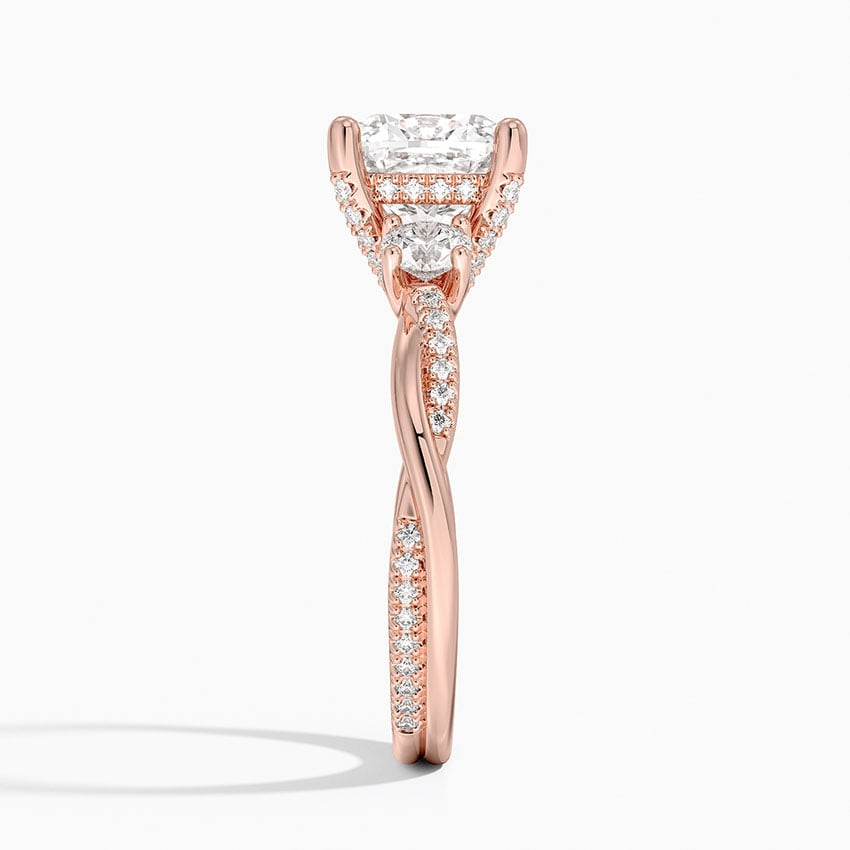 2Ct Cushion Lab Grown Diamond Twisted Vine Three Stone Diamond Ring