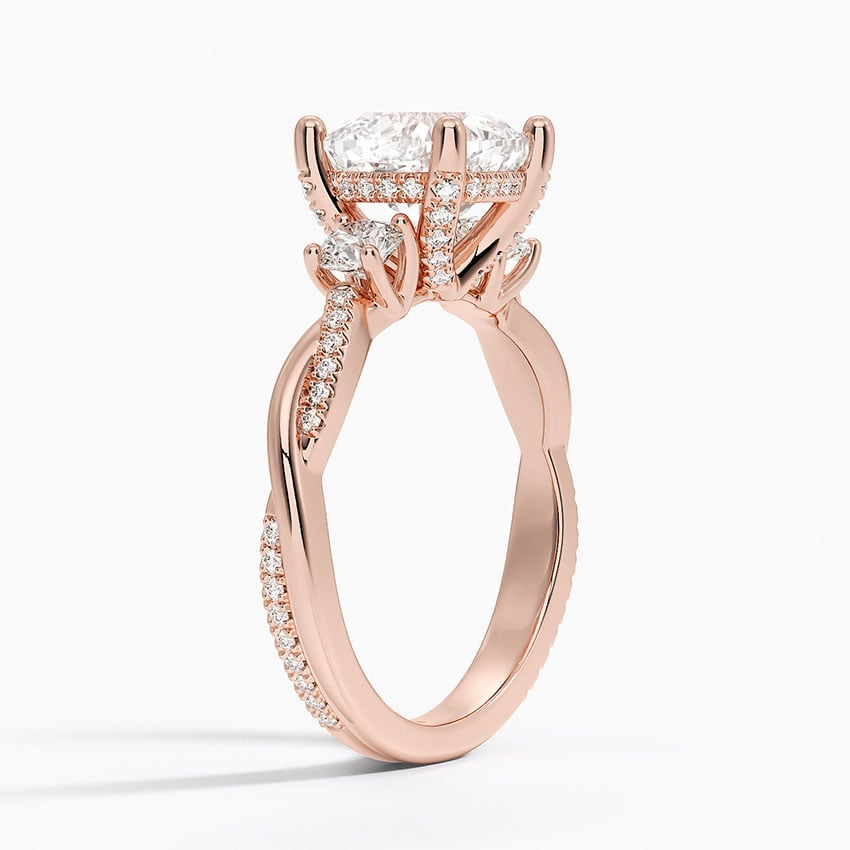 2Ct Cushion Lab Grown Diamond Twisted Vine Three Stone Diamond Ring
