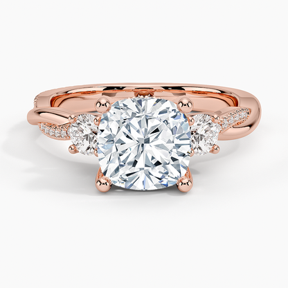 2Ct Cushion Lab Grown Diamond Twisted Vine Three Stone Diamond Ring