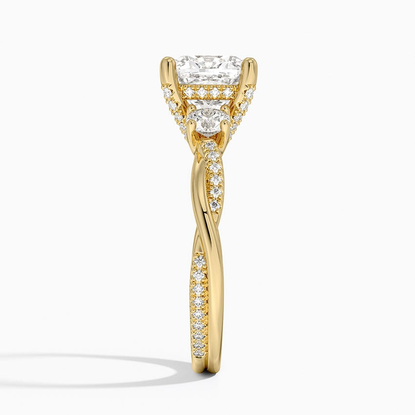 2Ct Cushion Lab Grown Diamond Twisted Vine Three Stone Diamond Ring