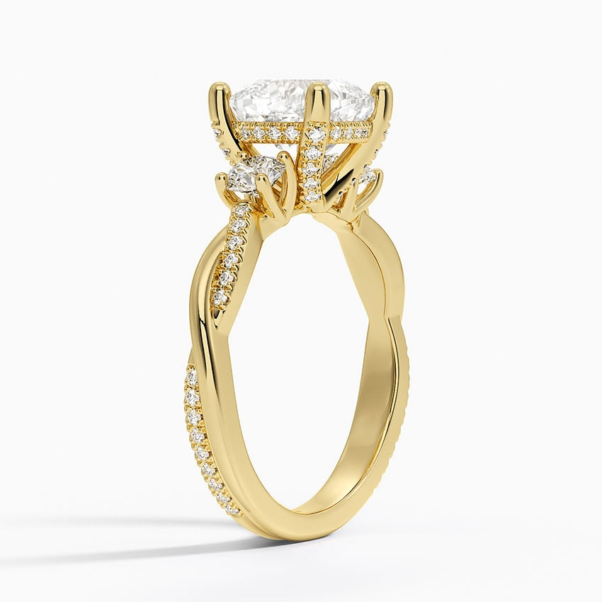 2Ct Cushion Lab Grown Diamond Twisted Vine Three Stone Diamond Ring