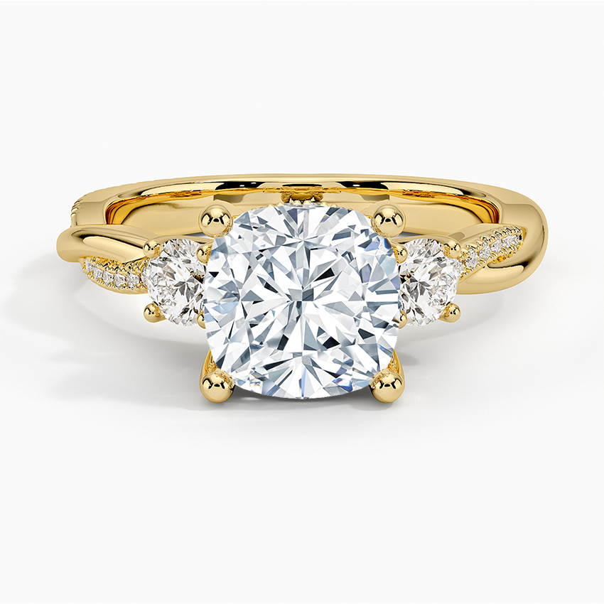2Ct Cushion Lab Grown Diamond Twisted Vine Three Stone Diamond Ring