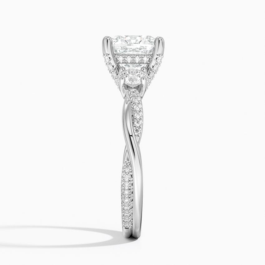 2Ct Cushion Lab Grown Diamond Twisted Vine Three Stone Diamond Ring
