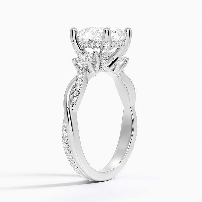 2Ct Cushion Lab Grown Diamond Twisted Vine Three Stone Diamond Ring