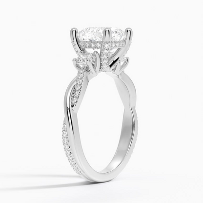 2Ct Cushion Lab Grown Diamond Twisted Vine Three Stone Diamond Ring