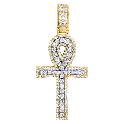 Iced Out 10K Yellow Gold Cross Lab Grown Diamond Pendant