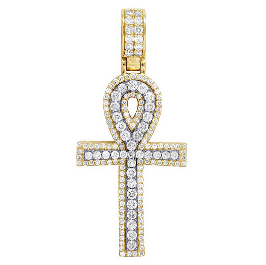 Iced Out 10K Yellow Gold Cross Lab Grown Diamond Pendant