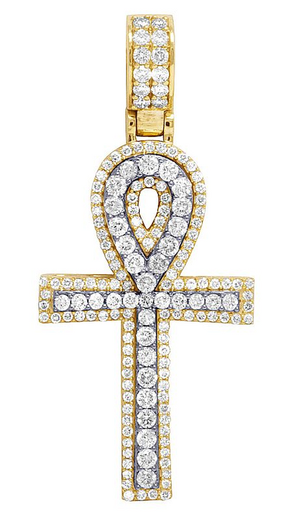Iced Out 10K Yellow Gold Cross Lab Grown Diamond Pendant