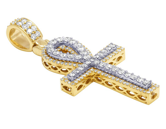 Iced Out 10K Yellow Gold Cross Lab Grown Diamond Pendant