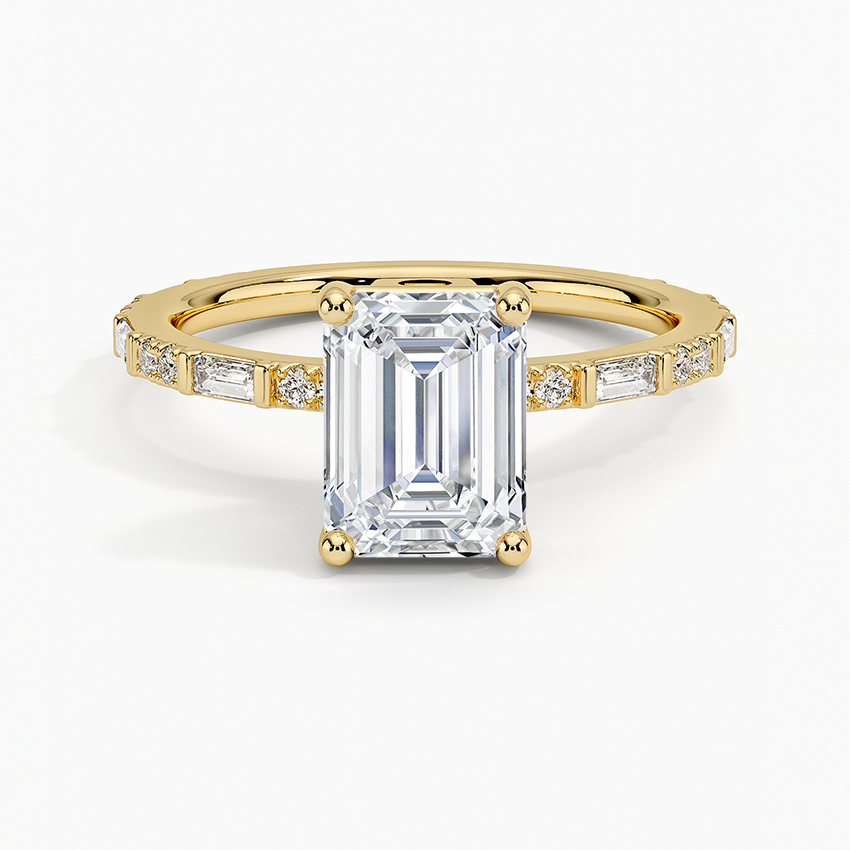11/2Ct Emerald Lab Grown Diamond Baguette and Round Diamond Ring