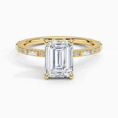 11/2Ct Emerald Lab Grown Diamond Baguette and Round Diamond Ring