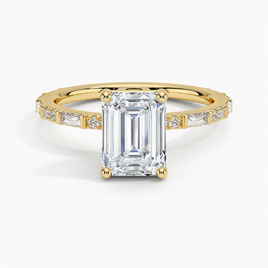 11/2Ct Emerald Lab Grown Diamond Baguette and Round Diamond Ring