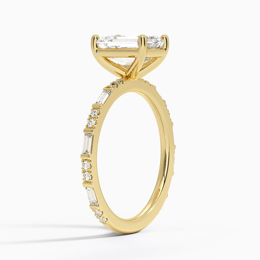 11/2Ct Emerald Lab Grown Diamond Baguette and Round Diamond Ring
