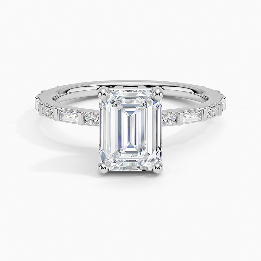 11/2Ct Emerald Lab Grown Diamond Baguette and Round Diamond Ring