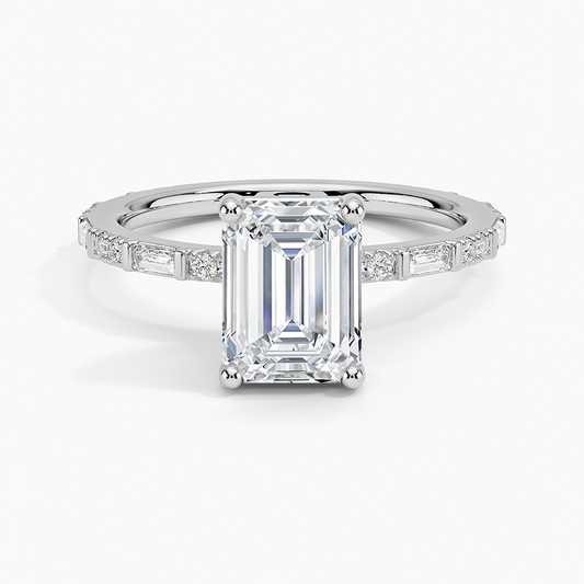 11/2Ct Emerald Lab Grown Diamond Baguette and Round Diamond Ring