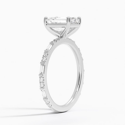 11/2Ct Emerald Lab Grown Diamond Baguette and Round Diamond Ring