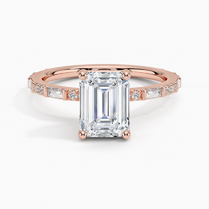 11/2Ct Emerald Lab Grown Diamond Baguette and Round Diamond Ring
