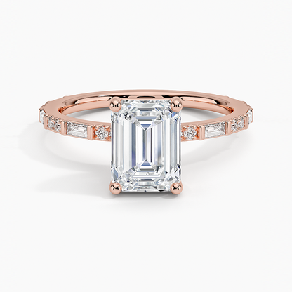 11/2Ct Emerald Lab Grown Diamond Baguette and Round Diamond Ring