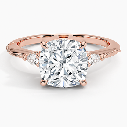 21/2Ct Cushion Lab Grown Diamond Three Stone Pear Diamond Ring