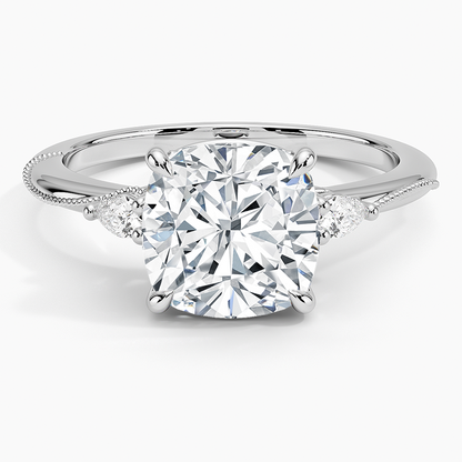 21/2Ct Cushion Lab Grown Diamond Three Stone Pear Diamond Ring