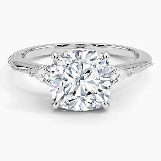 21/2Ct Cushion Lab Grown Diamond Three Stone Pear Diamond Ring