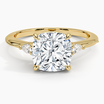 21/2Ct Cushion Lab Grown Diamond Three Stone Pear Diamond Ring
