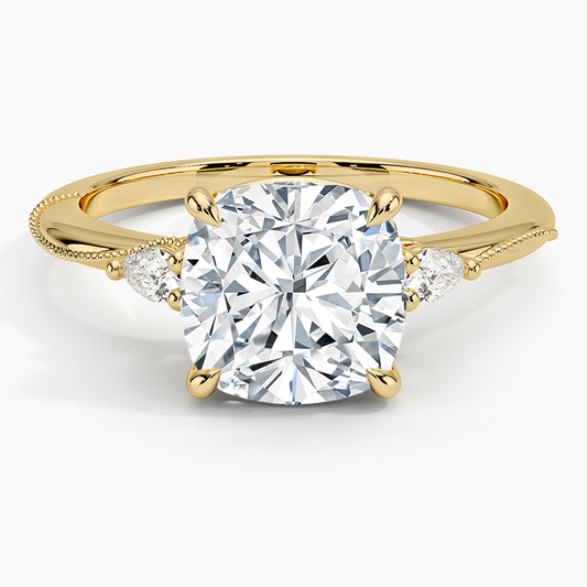 21/2Ct Cushion Lab Grown Diamond Three Stone Pear Diamond Ring