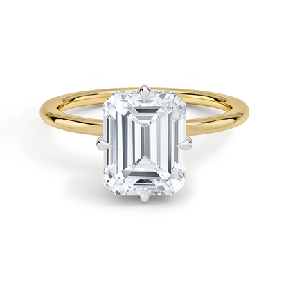 2CT Emerald Lab Grown Diamond Two Tone Compass Prong Diamond Ring