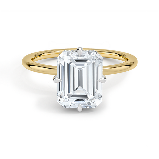 2CT Emerald Lab Grown Diamond Two Tone Compass Prong Diamond Ring