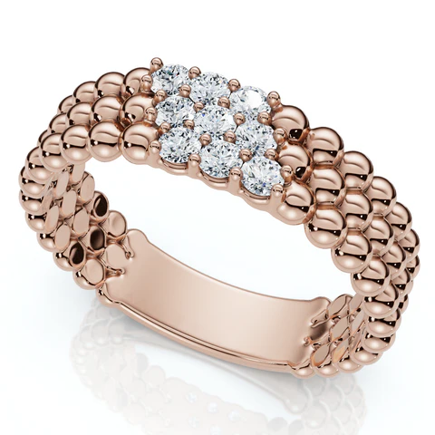 Three Row Beaded Lab Grown Diamond Stackable Ring For Men