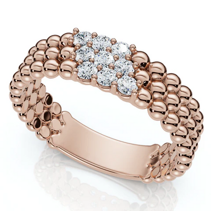 Three Row Beaded Lab Grown Diamond Stackable Ring For Men