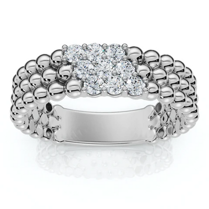 Three Row Beaded Lab Grown Diamond Stackable Ring For Men