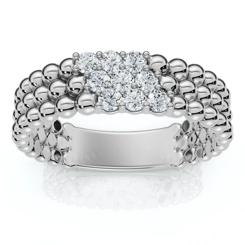 Three Row Beaded Lab Grown Diamond Stackable Ring For Men