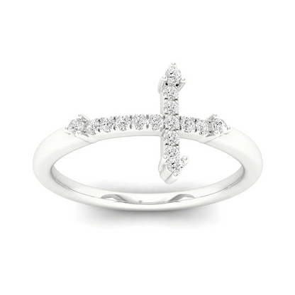 0.10Ctw Lab Grown Diamond Minimalist Cross Ring