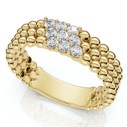 Three Row Beaded Lab Grown Diamond Stackable Ring For Men