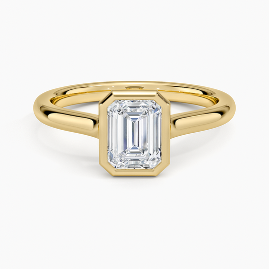 1 CT 2mm Bezel Ring Lab Grown Solitaire Gold Engagement Ring