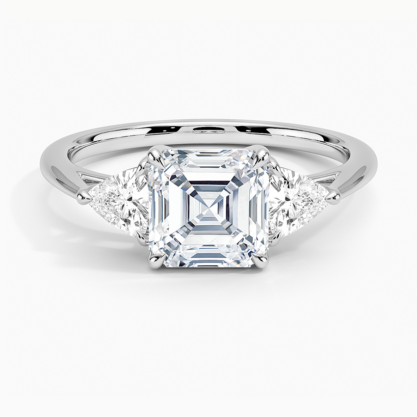 11/2Ct Asscher Lab Grown Diamond Trillion Cut Three Stone Diamond Ring