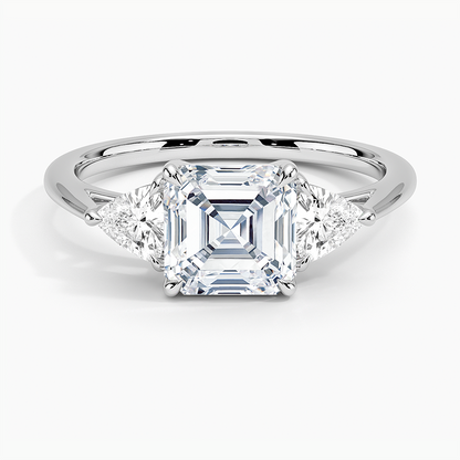11/2Ct Asscher Lab Grown Diamond Trillion Cut Three Stone Diamond Ring